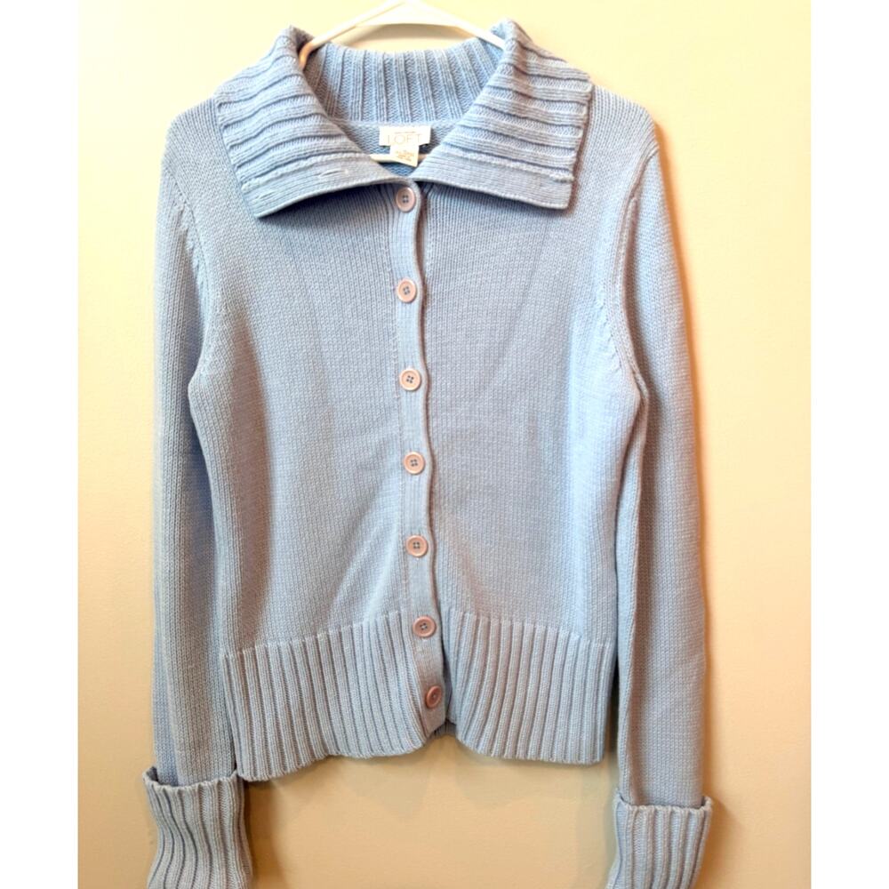 Vintage Ann Taylor LOFT Chunky Knit Cardigan Blue Cotton Blend Size M